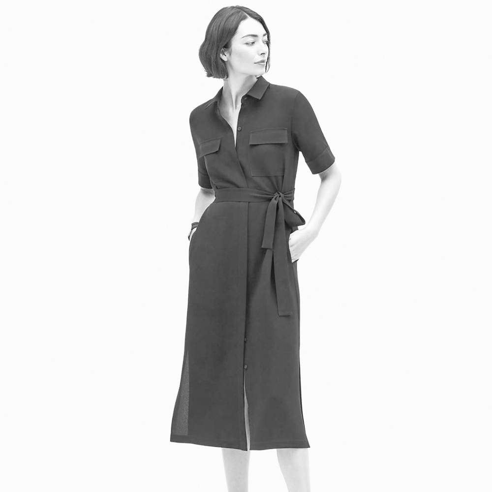 Lafayette 148 Blue Crepe Midi Doha Shirtdress S